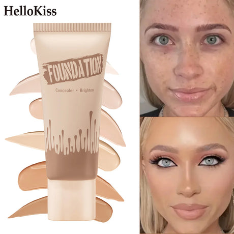 Full Coverage Foundation, Matte Finish Oil-control Liquid Foundation, Covering Blemishes And Dark Spot, Concealer Cream