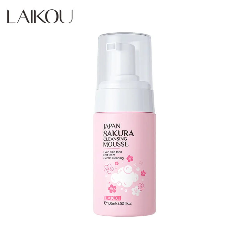 LAlKOU Japan Sakura Cleansing Mousse Facial Cleanser Shrink Pores Deep Clean Oil Control Moisturizing Skin Care 100ml