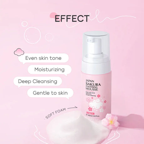 LAlKOU Japan Sakura Cleansing Mousse Facial Cleanser Shrink Pores Deep Clean Oil Control Moisturizing Skin Care 100ml