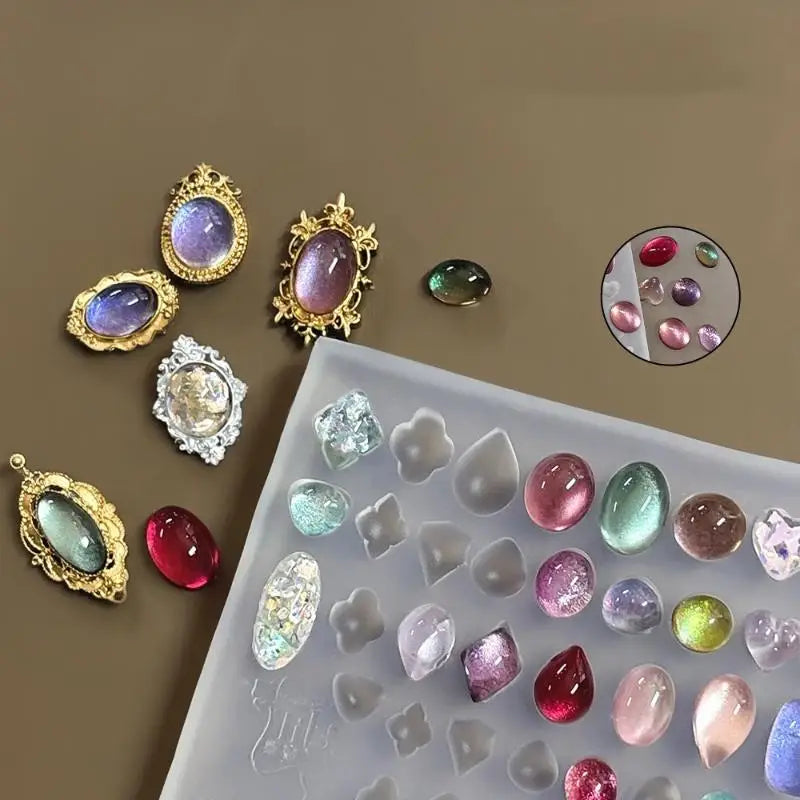 Retro Picture Frame Gem Baroque Shell Carving 3D Relief Manicure Templates Nail Art Transparent Silicone Nail Mold