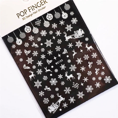 Sliver Bronzing 3D Christmas Nail Art Decoration Sticker Sparkly White Colorful Glitter Geometry Snowflake Winter Slider Foil
