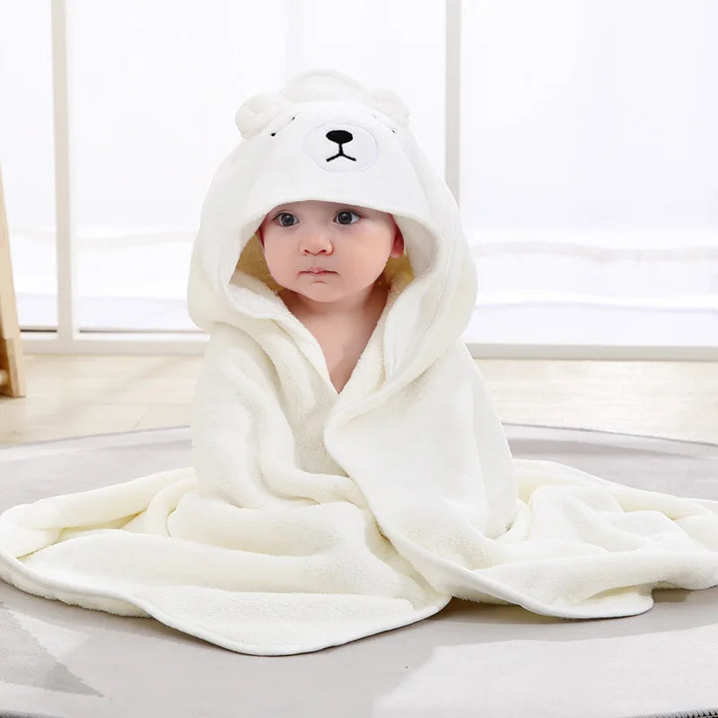 PANGDUBE Baby Hooded Towel Cartoon Animal Coral Velvet Fast Absorbent Soft Newborn Toddler Bathrobe Swaddle Wrap Kids Gift