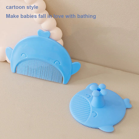 New Baby Hair Comb and Brush Cute Cartoon Whale Infant Soft Silicone Head Massage Comb Hair Cleaning Brush Newborn Bathing Tools
