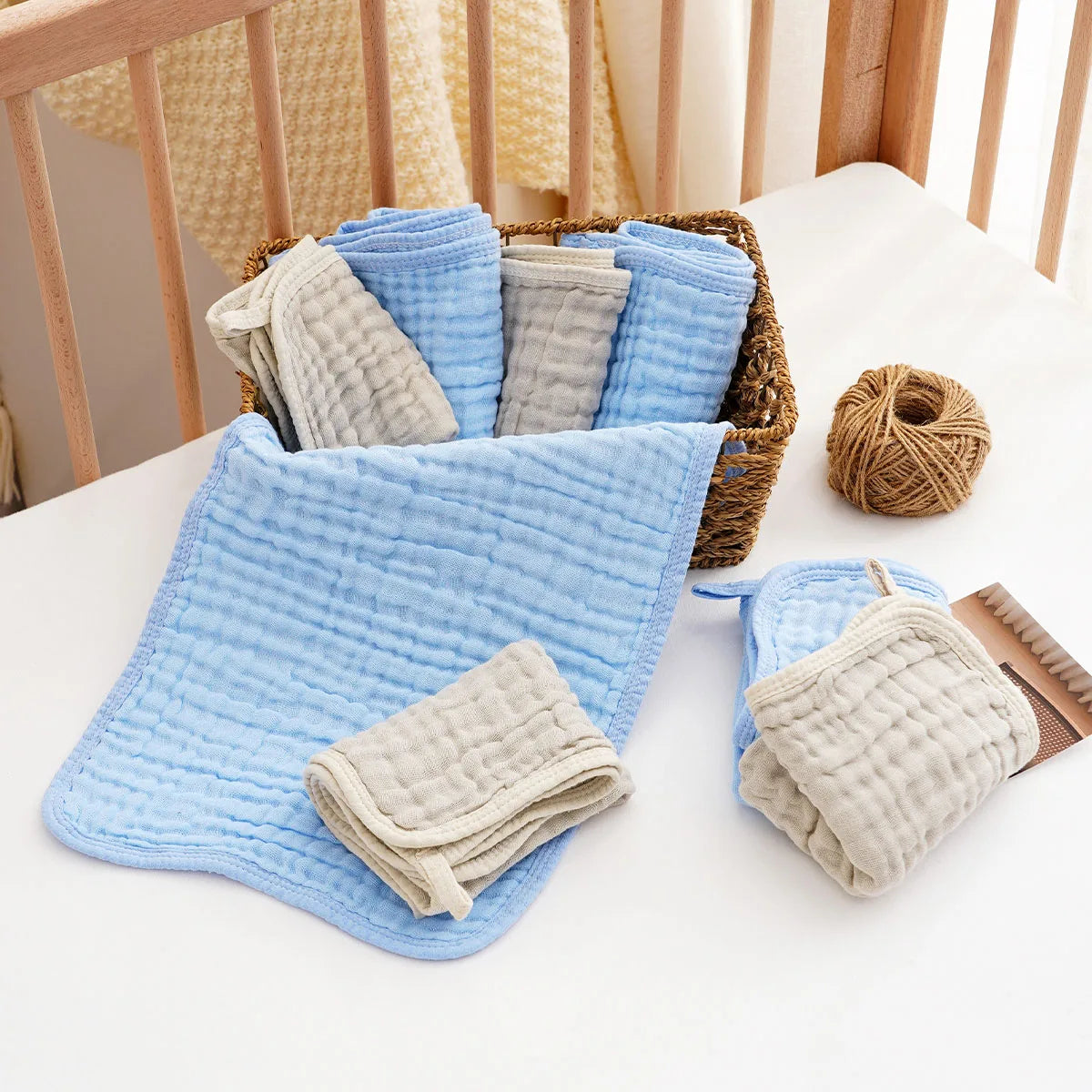 6PCS Muslin Baby Towel Set,Solid Color Multipurpose Face Towels Washcloths,Burp Cloth Feeding Bibs Cozy Soft Cloth Wipes