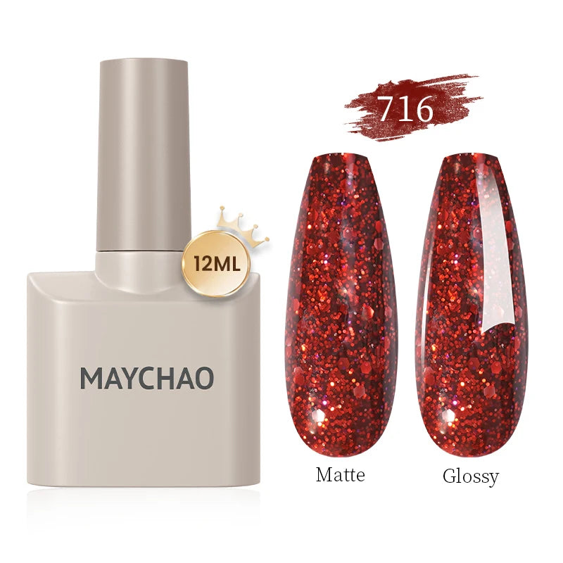 MAYCHAO Gel Nail Polish 12ML Full Coverage Base Top Coat Soak Off Gel Polish UV LED Gel Semi Permanent Varnishes Design Nail Art