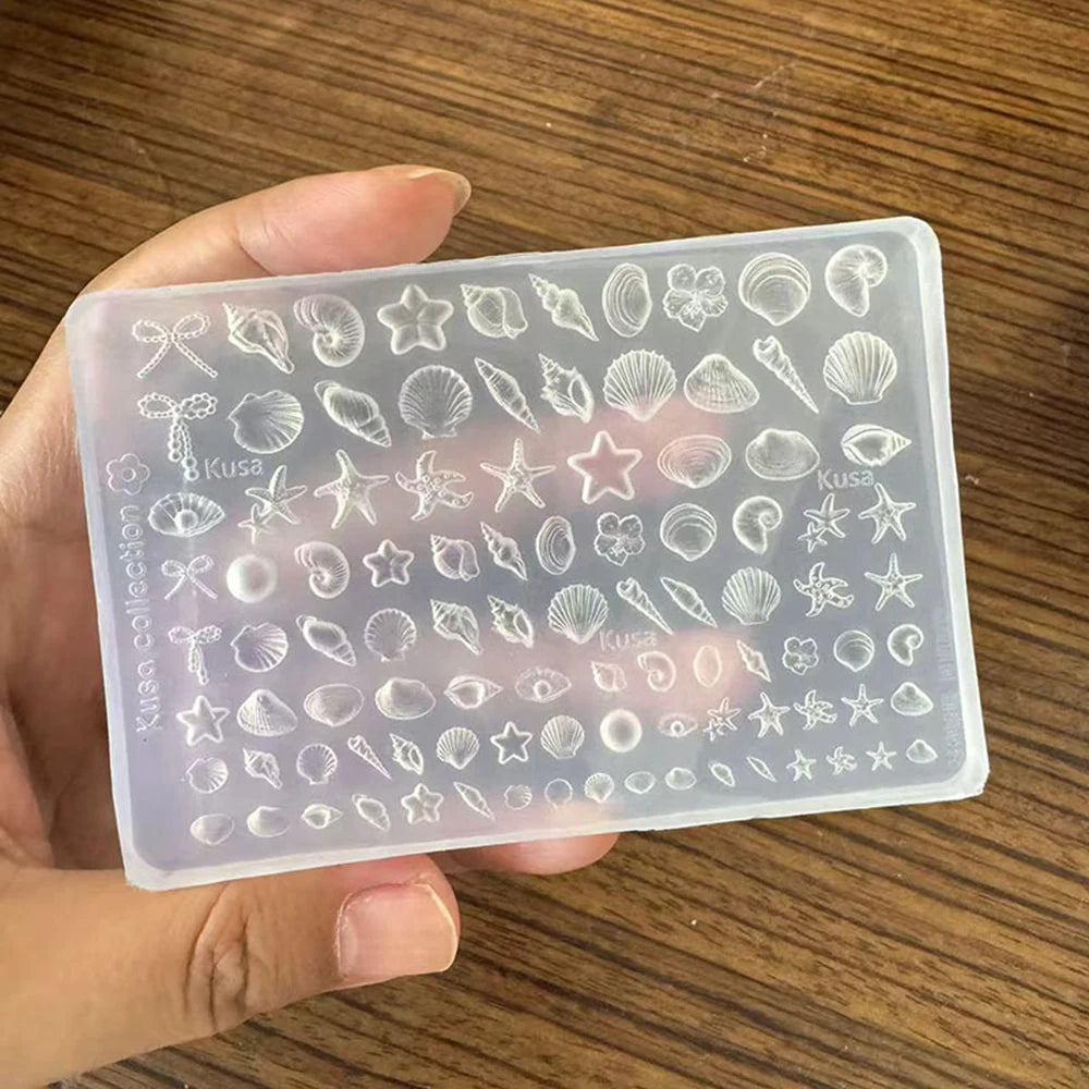 Ocean Themed Silicone Nail Art Mold Baroque Pearl Love Summer Beach Shell Conch Starfish Pattern 3D Carving Template Mold