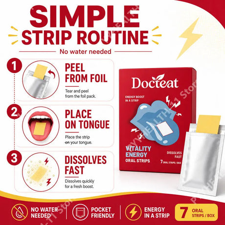 Docteat Vitality Energy Oral Strips with Caffeine and L-Theanine To Quickly Relieve Fatigue and Improve Concentration 7 Strips