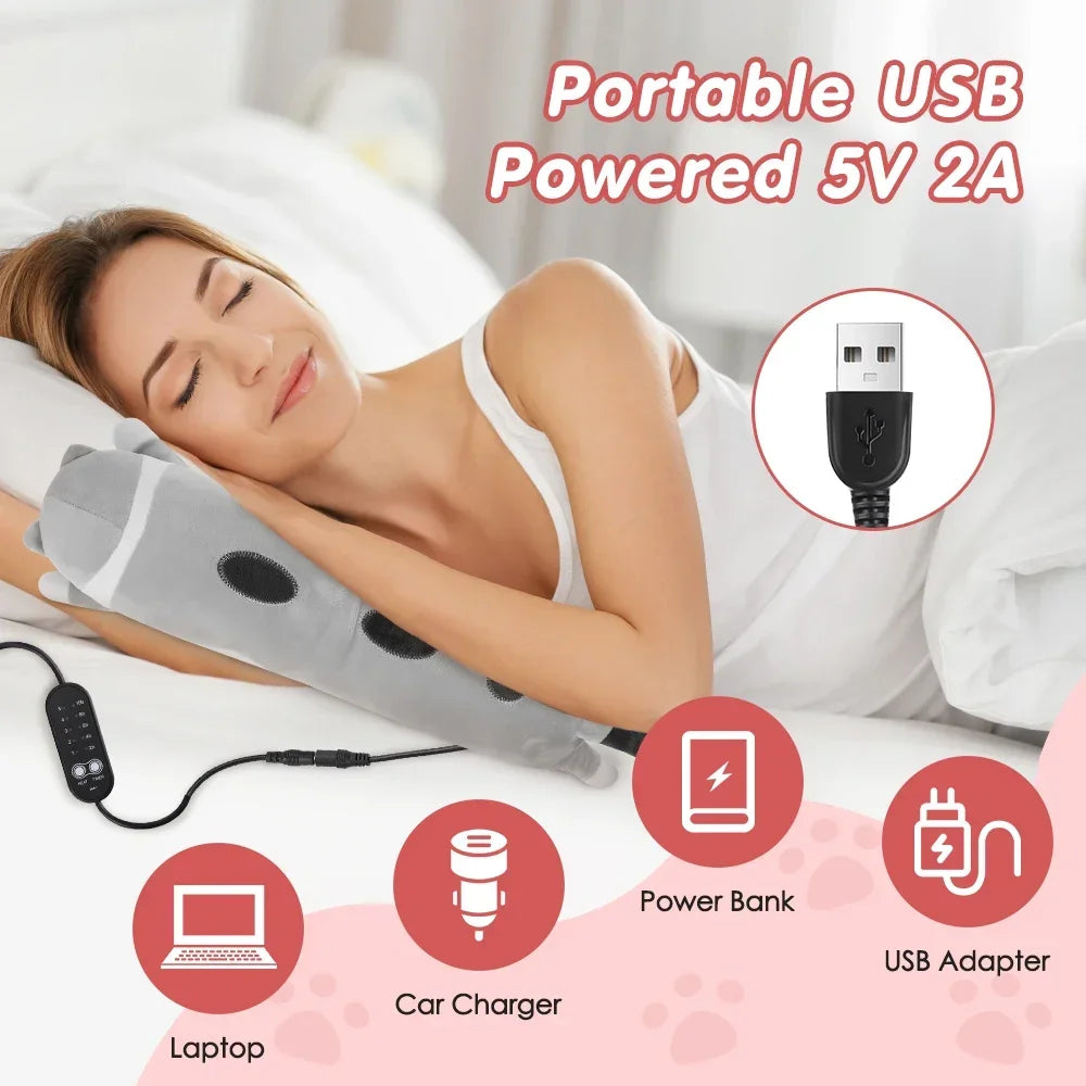 Cute Cat Electric Heating Pad for Period Cramps Soft Plush Stuffed Animal Design Portable USB Powered Heat Pad Gifts for Women