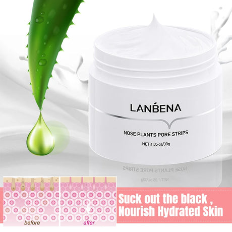 LANBENA Blackhead Remover Peel Off Mask Aloe Vera Extract Paper Plant Pore Strips Deep Clean Hydrating Pore Shrinking Mud Mask