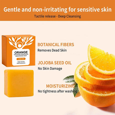 100g Orange Enzymes Mild Exfoliating Brightening Soap Bar,Face Body Gentle Cleansing Hydrating Moisturizing,Smooth Tender Skin