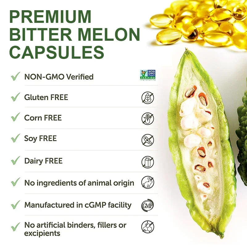 Pure Bitter Melon Capsules, with Ginseng & Chromium, Support Pancreatic Health, Glycemic Stability, Daily Energy & Vitality