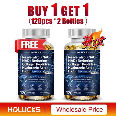 Resveratrol+NAC+NAD+Collagen Peptides+Hyaluronic Acid+Biotin Capsules, Boost Energy & Focus, Anti-Aging, Cellular Vitality