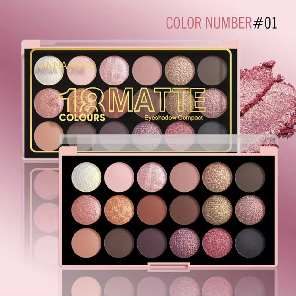 18-Color Eyeshadow Palette – Pearlescent, Matte, Fine Shimmer, Glitter, Earth Tones, Long-Lasting, High-Performance