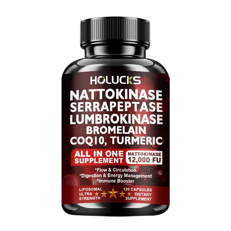 High Potency Enzyme Complex, with Lumbrokinase & CoQ10, Boost Vitality, Cellular Energy & Immune Health, Middle Aged Daily