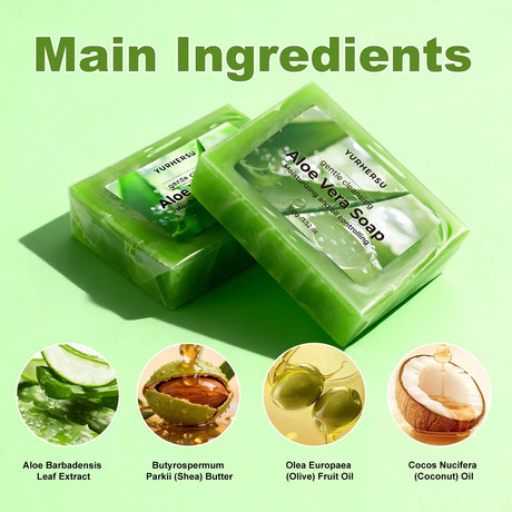 Aloe Vera Essential Oil Soap Deep Cleansing Oil Control Refresh Soothe Redness Face Body Shower Soap Bar Skin Care