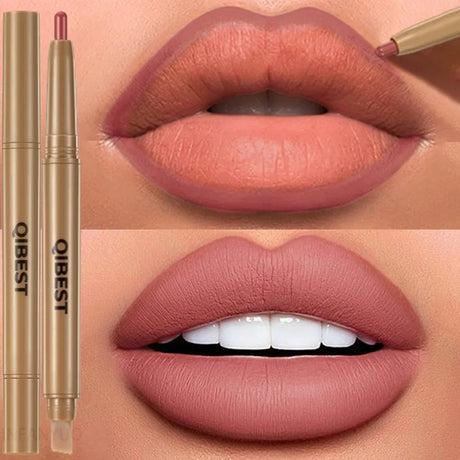 Double Head Black Lip Liner&Brush Pen Mist Matte Velvet Contour Tint Lipstick Pencil Long Lasting Nude Brown Natural Lip Makeup