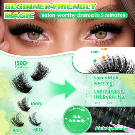 600pcs DIY Eyelash Clusters Kit - 60D 80D 100D 150D, 10-18mm Length Mix | Thick Natural Reusable False Lashes for Doll