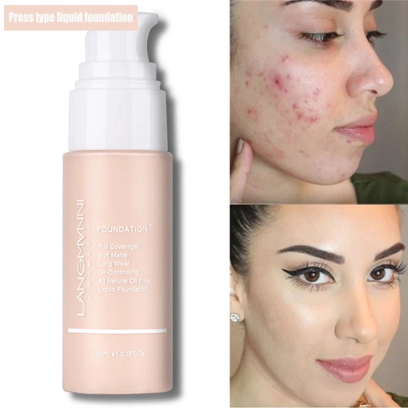 Langmanni 30ml Matte Face Foundation Cream Waterproof Liquid Foundation Oil Control Cover Base Concealer Makeup Cosmetics