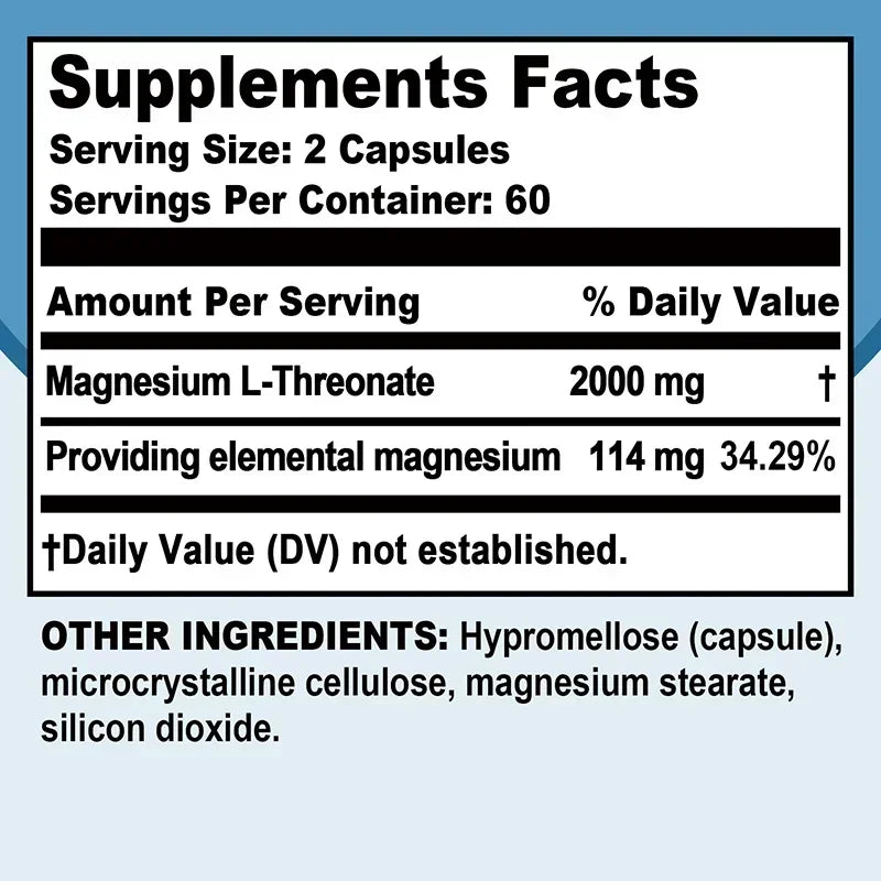 Magnesium L Threonate - Focus and Memory Enhancer, Supports Nerve Function, Muscle Strength, Bone and Joint HealthSupplements