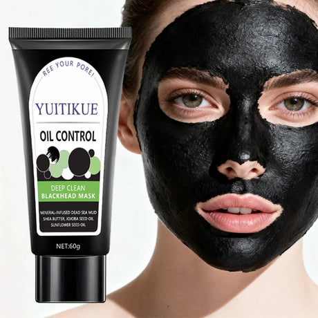 YUITIKUE Blackhead Mask 60g - Bamboo Charcoal & Dead Sea Mud, Deep Cleanse Pores, Oil Control, Peel-off Black Mask, Easy to Use
