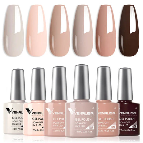 VIP5 Venalisa Nail Gel Polish Jelly Color HEMA/TPO FREE Nude Pink Semi Permanent Soak Off UVLED Gel Polish Sparkle Gel Varnish