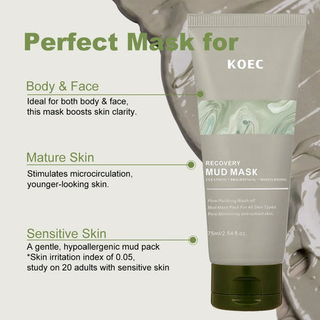 Repair volcanic mud-applied facial mask, cleansing and moisturizing mud-mask, suitable for the face and body, narrows pores and