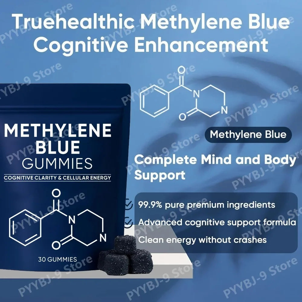 Methylene Blue Gummies 5mg, 99.9% Pure USP‑Grade, for Cognitive Support, Mental Clarity, Lifted Mood, Sharper Focus, 30/60 CT