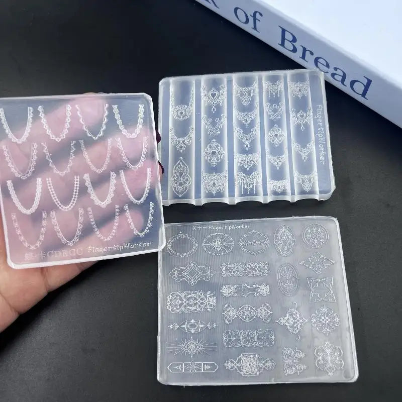 3D Silicone Nail Art Mold for DIY Manicure European Style Retro Lace Design Transparent Decorative Template