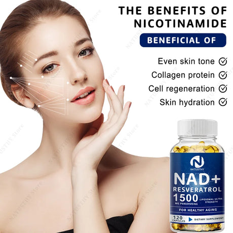 1500MG NAD+ Supplement - With Trans-Resveratrol, Natural Energy, Anti-aging & Cellular Health, Strengthens The Immune System