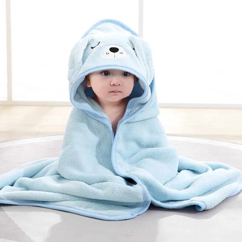 PANGDUBE Baby Hooded Towel Cartoon Animal Coral Velvet Fast Absorbent Soft Newborn Toddler Bathrobe Swaddle Wrap Kids Gift