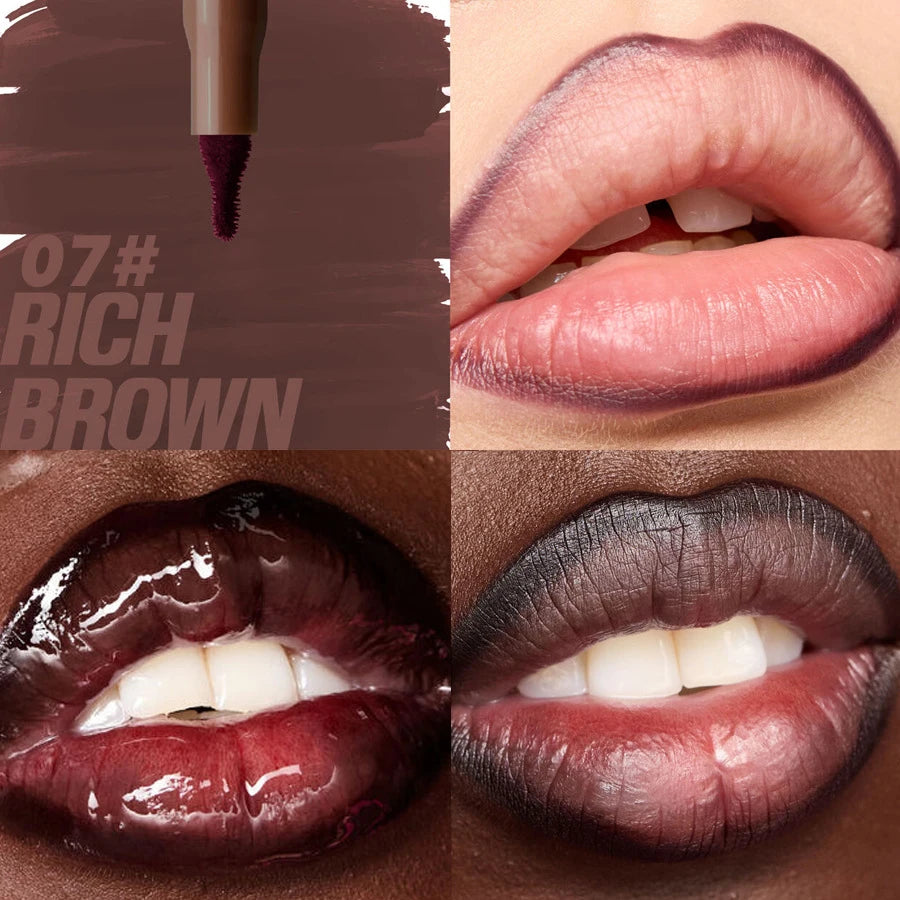 Plush Lip Brush Head Cherry Red Lip Liner Lip Contour Tint Lipstick Pencil Waterproof Velvet Brown Matte Lipliner Pencil Makeup