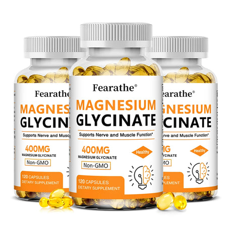Magnesium Glycinate 400mg Capsules, Support Muscle, Bone, Heart, Nerve, Sleep Quality & Immune System Health, Non-GMO