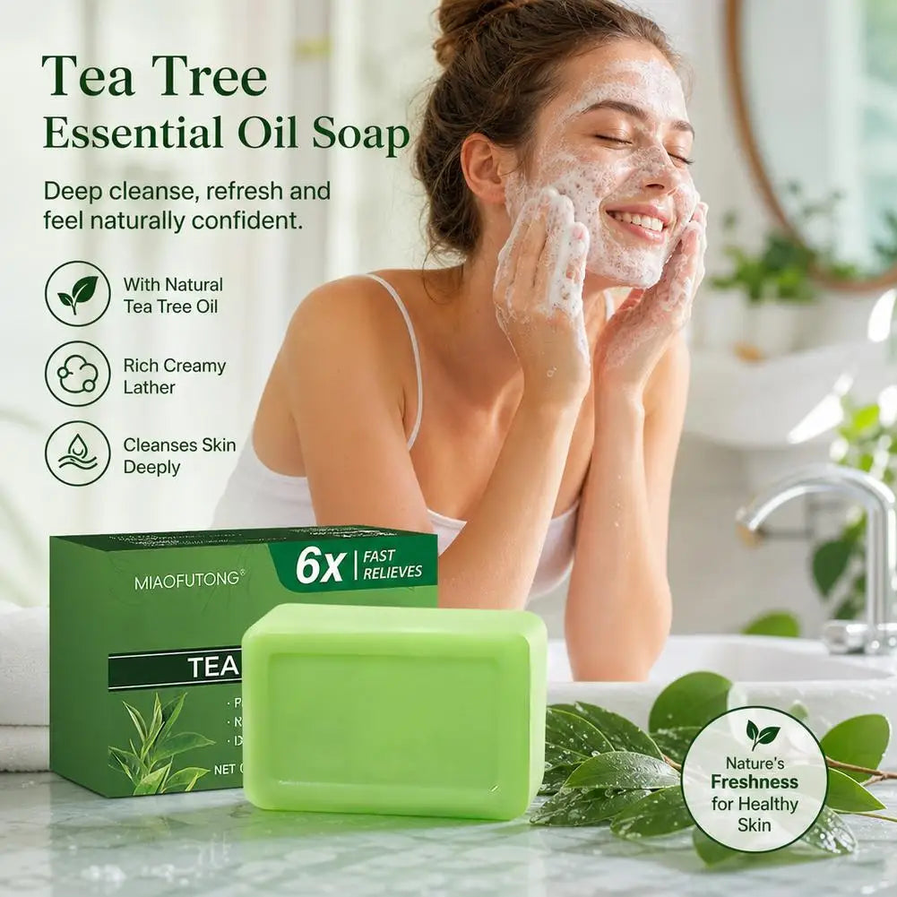Natural Tea Tree Oil Cleansing Bar Face Body Soap for Acne Relief Moisturizing Skin Care Plant-Based Bath Soap 100g