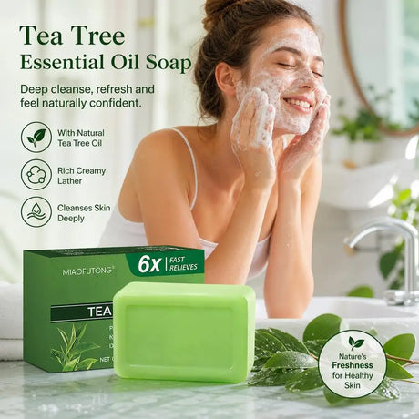 Natural Tea Tree Oil Cleansing Bar Face Body Soap for Acne Relief Moisturizing Skin Care Plant-Based Bath Soap 100g