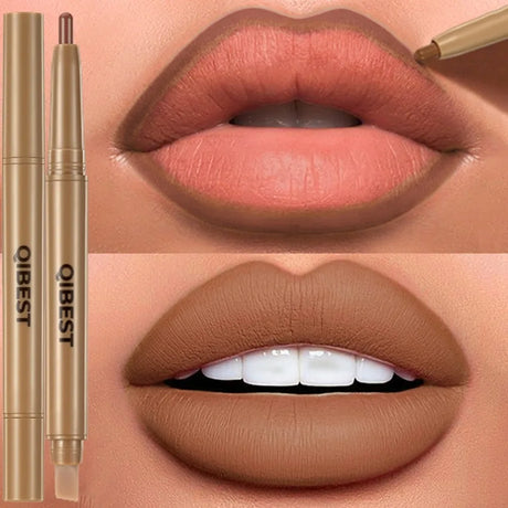 Double Head Black Lip Liner&Brush Pen Mist Matte Velvet Contour Tint Lipstick Pencil Long Lasting Nude Brown Natural Lip Makeup