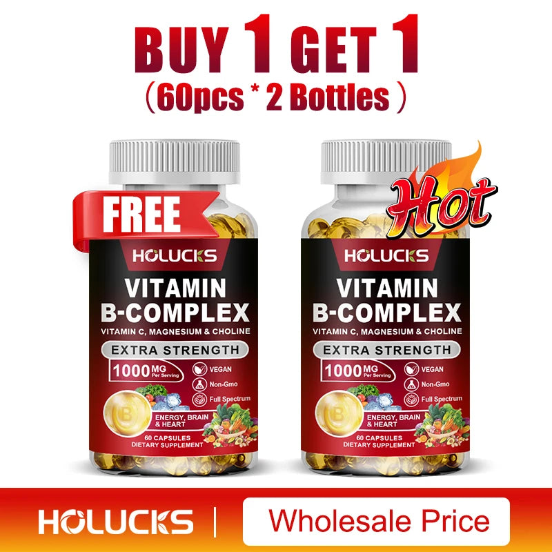 Vitamin B Complex Supplement, Rich in B1, B2, B3, B5, B6, Biotin, Strength Energy, Support Brain & Heart, Promote Metabolism