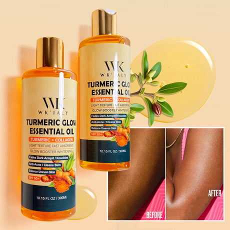 WK JALY Turmeric Glow Essential Body Oil, Moisturizing, Whitening, Fades Dark Armpit, Knuckles, Anti-Acne, Balance Uneven Skin