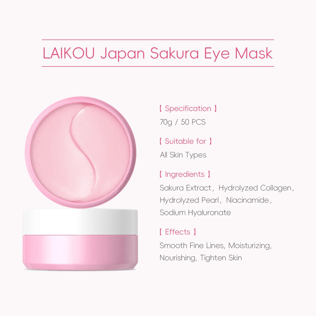 LAIKOU Snail or Sakura Under Eye Mask Anti Aging Hydrating Reduce Dark Circles Puffiness 50 Pieces for Daily Eye Care