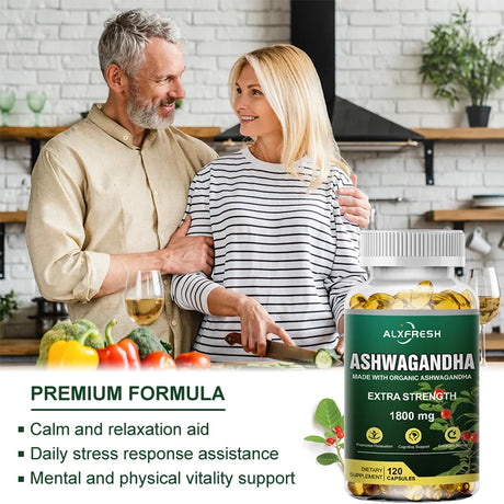 Alxfresh Pure Ashwagandha Root Extract Capsules 1800mg for Natural Mood, Stress, Focus, Brain, Energy , Sleep Health Support
