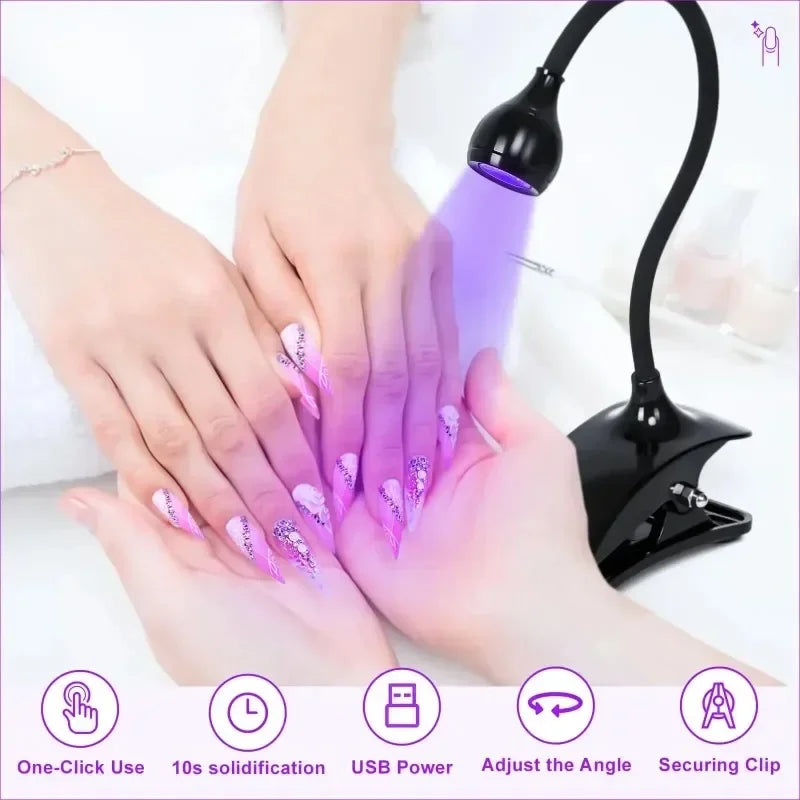 Nail Lights Dryer Ultraviolet UV Lamp Mini Flexible Clip-On Desk USB Gel Curing Manicure Pedicure Tools