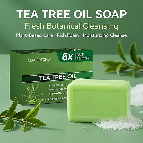 Natural Tea Tree Oil Cleansing Bar Face Body Soap for Acne Relief Moisturizing Skin Care Plant-Based Bath Soap 100g