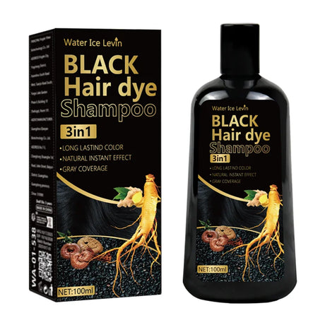 Black Hair Dye Shampoo 3in1 with Ginger & Biotin - Long Lasting Color & Gray Coverage for Vibrant Hair