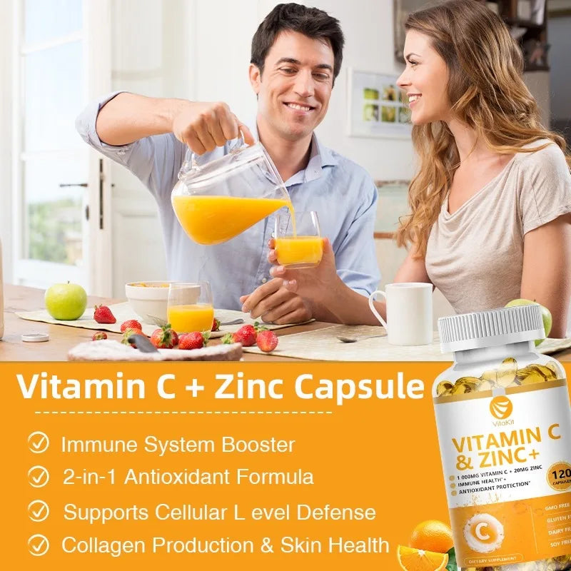 Vitakit Vitamin C 1000mg with Zinc 20mg 120 Capsules Vitamin Dietery Supplement | Non-GMO & Gluten Free Vegan