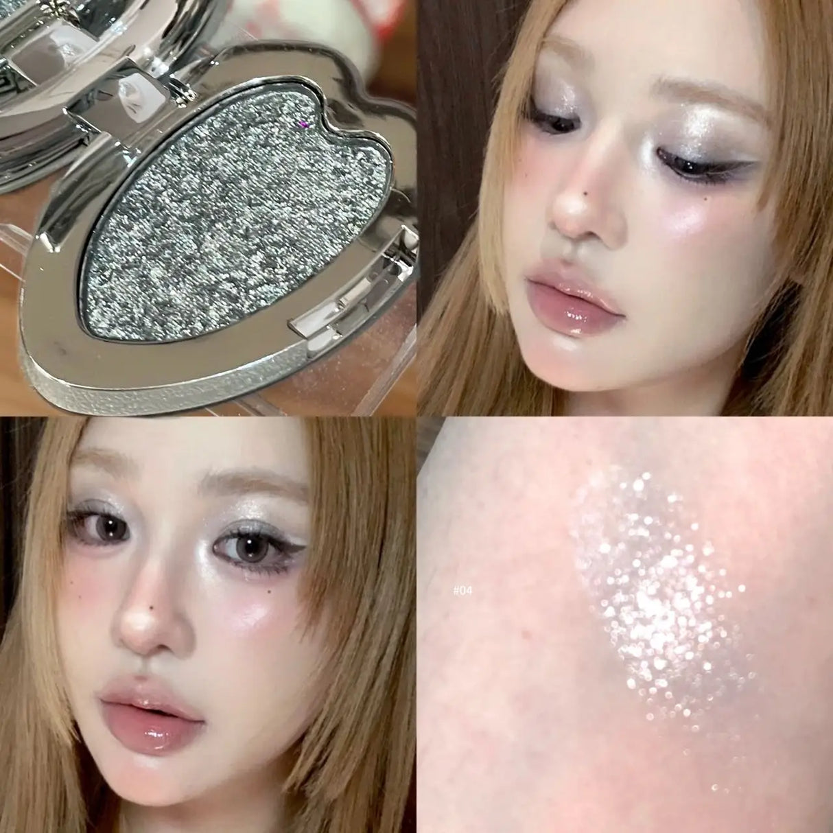Pearlescent Lavender Eyeshadow Palette Facial Blusher Highlighter Brightening Glitter Heart-shaped Eye Shadow Makeup Cosmetics