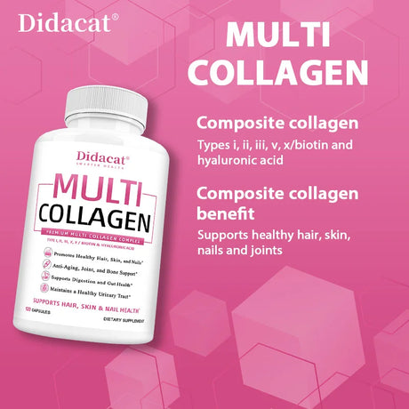 Multi Collagen Capsules Type I II III V X, Anti-Aging Supports Radiant Skin, Strong Hair Nails, Joint Cartilage & Bone Health
