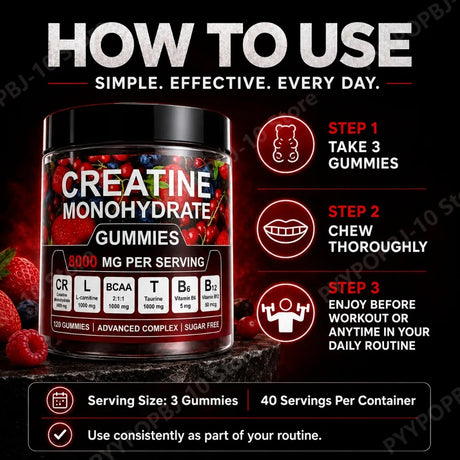 Creatine Monohydrate Gummies And Vitamins NEW 8000 mg SUGAR FREE