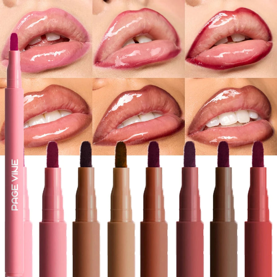 Plush Lip Brush Head Cherry Red Lip Liner Lip Contour Tint Lipstick Pencil Waterproof Velvet Brown Matte Lipliner Pencil Makeup
