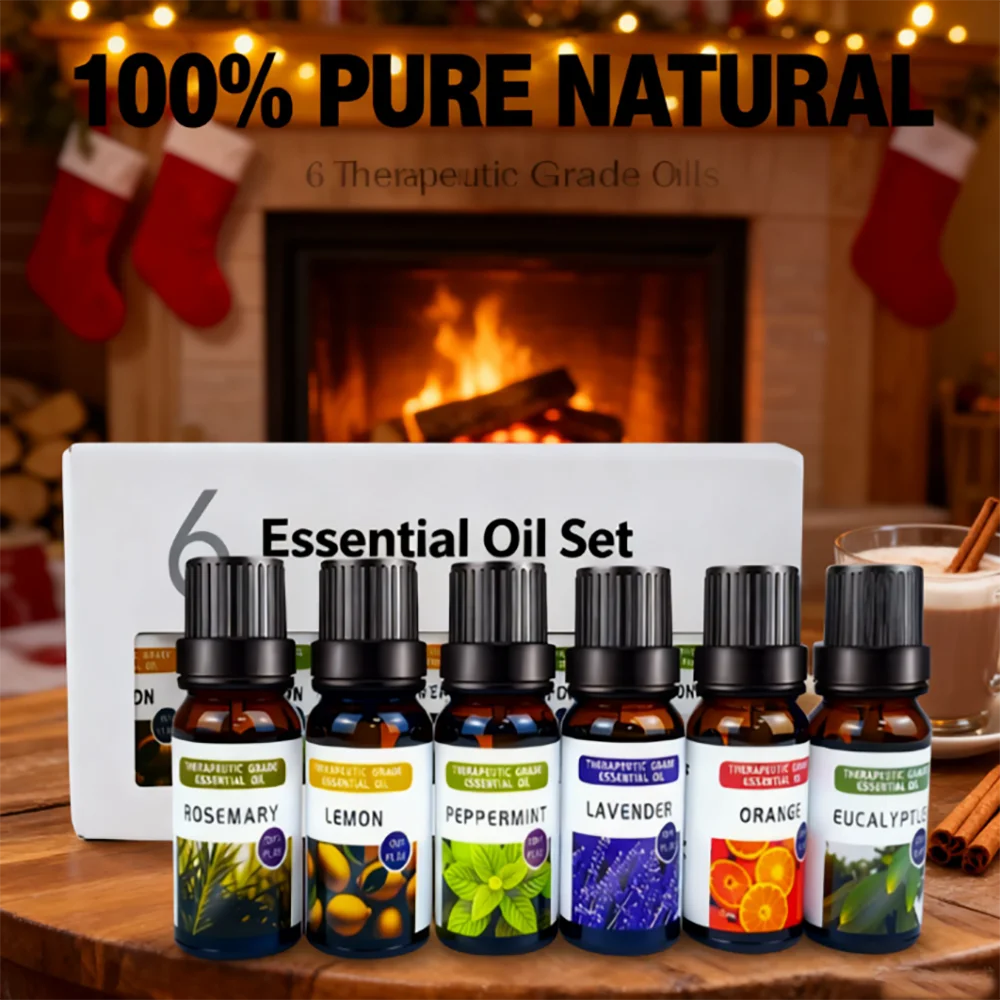 2026 Christmas Pure Lemon Sweet Orange Eucalyptus Lavender Peppermint Rosemary 6Pcs/Set Massage Aromatic Essential Oil Set Gift