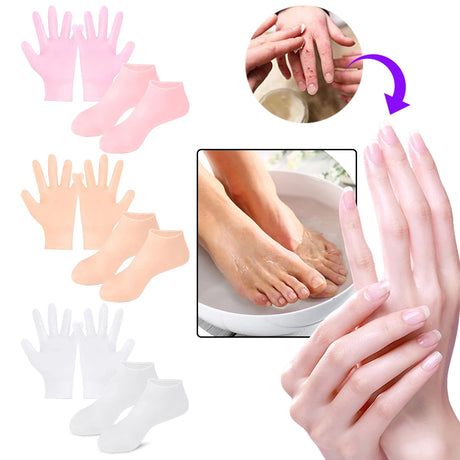 Silicone Socks and Gloves - Moisturizing Gel Spa Exfoliation Prevent Dry Cracked Dead Skin Remover Protector Foot/Hand Care Tool
