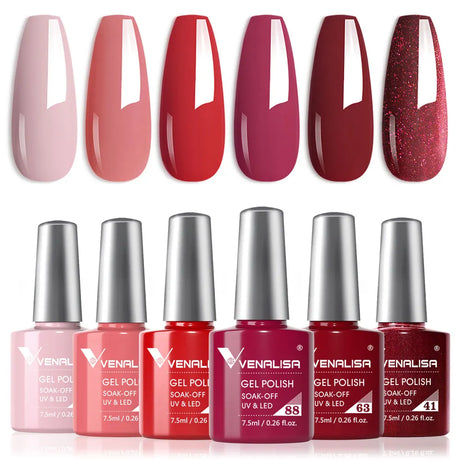 VIP5 Venalisa Nail Gel Polish Jelly Color HEMA/TPO FREE Nude Pink Semi Permanent Soak Off UVLED Gel Polish Sparkle Gel Varnish